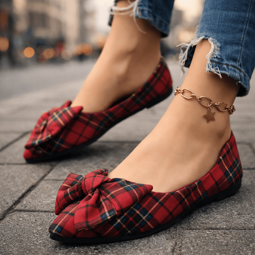 Elodie Bow Check Flats
